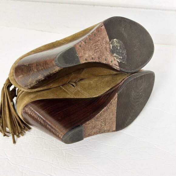 Frye Cece Tassel Wedge Bootie Suede Boots Size 8.5 Army Green Brown Women's - Picture 6 of 6